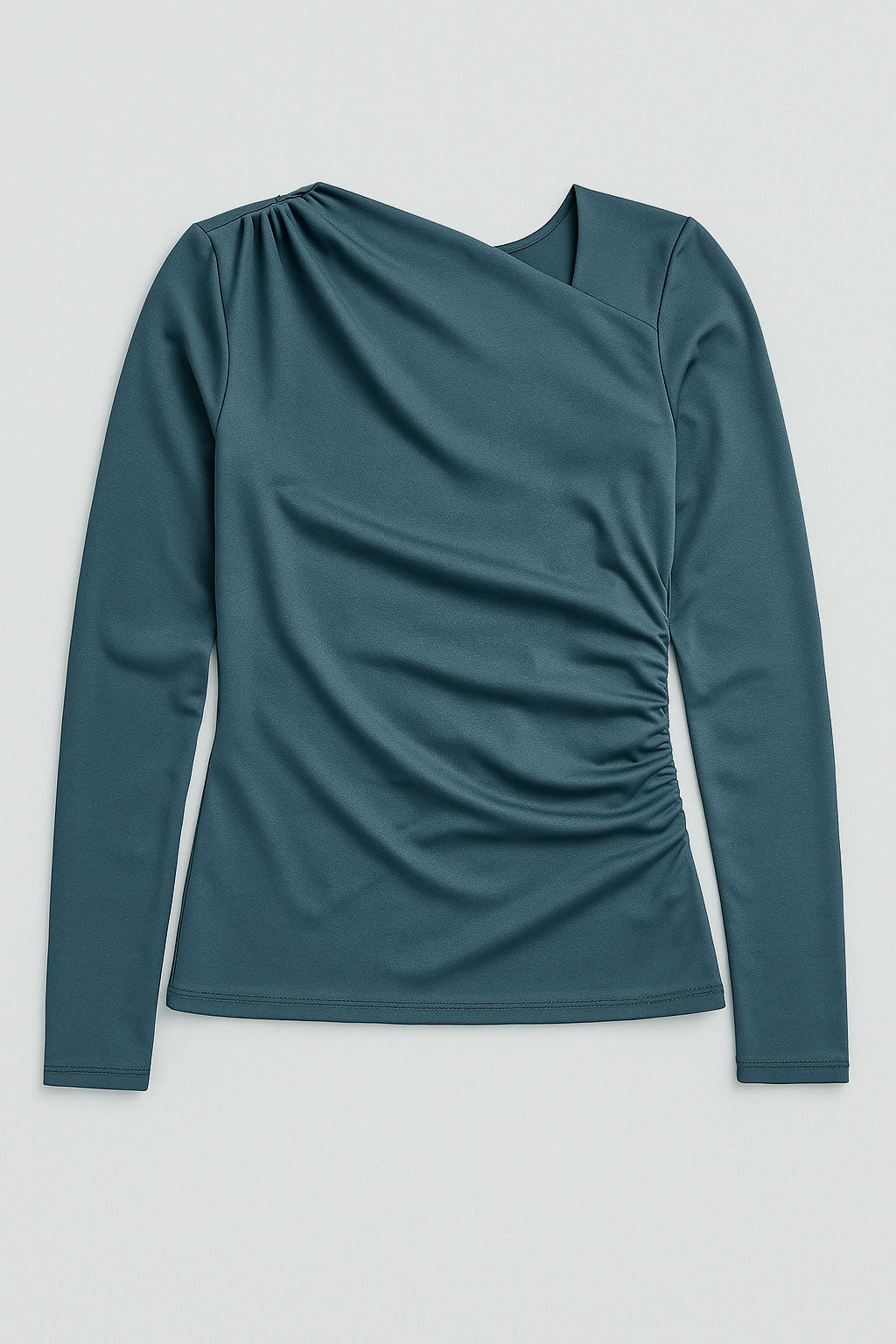 Blusas Para Mujer Cuello Asimétrico Fruncido Lateral N53130 Azul