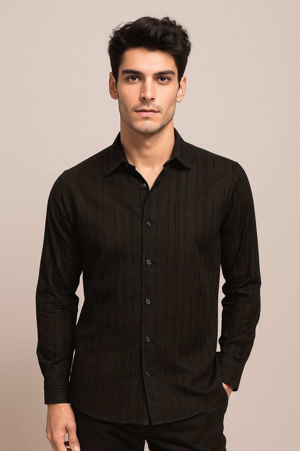 Camisas Para Hombre Manga Larga Chenille B55319 Negro
