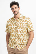 Camisas Para Hombre Manga Corta Estampado Tropical B51561 Beige