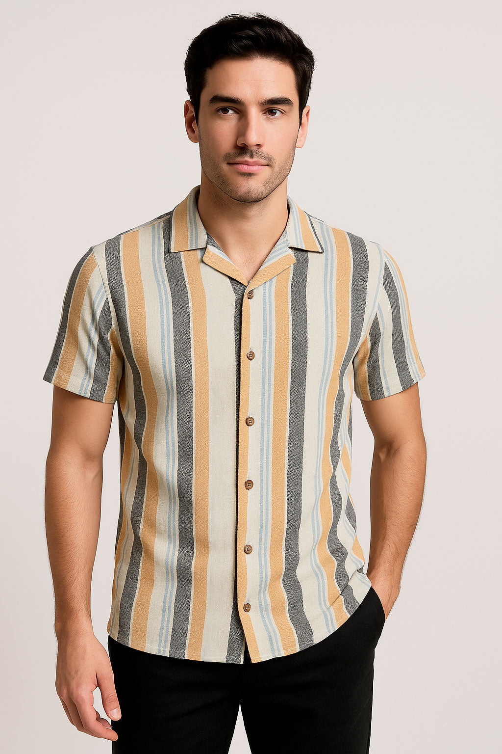 Camisas Para Hombre Resort Estampada B51364 Mostaza