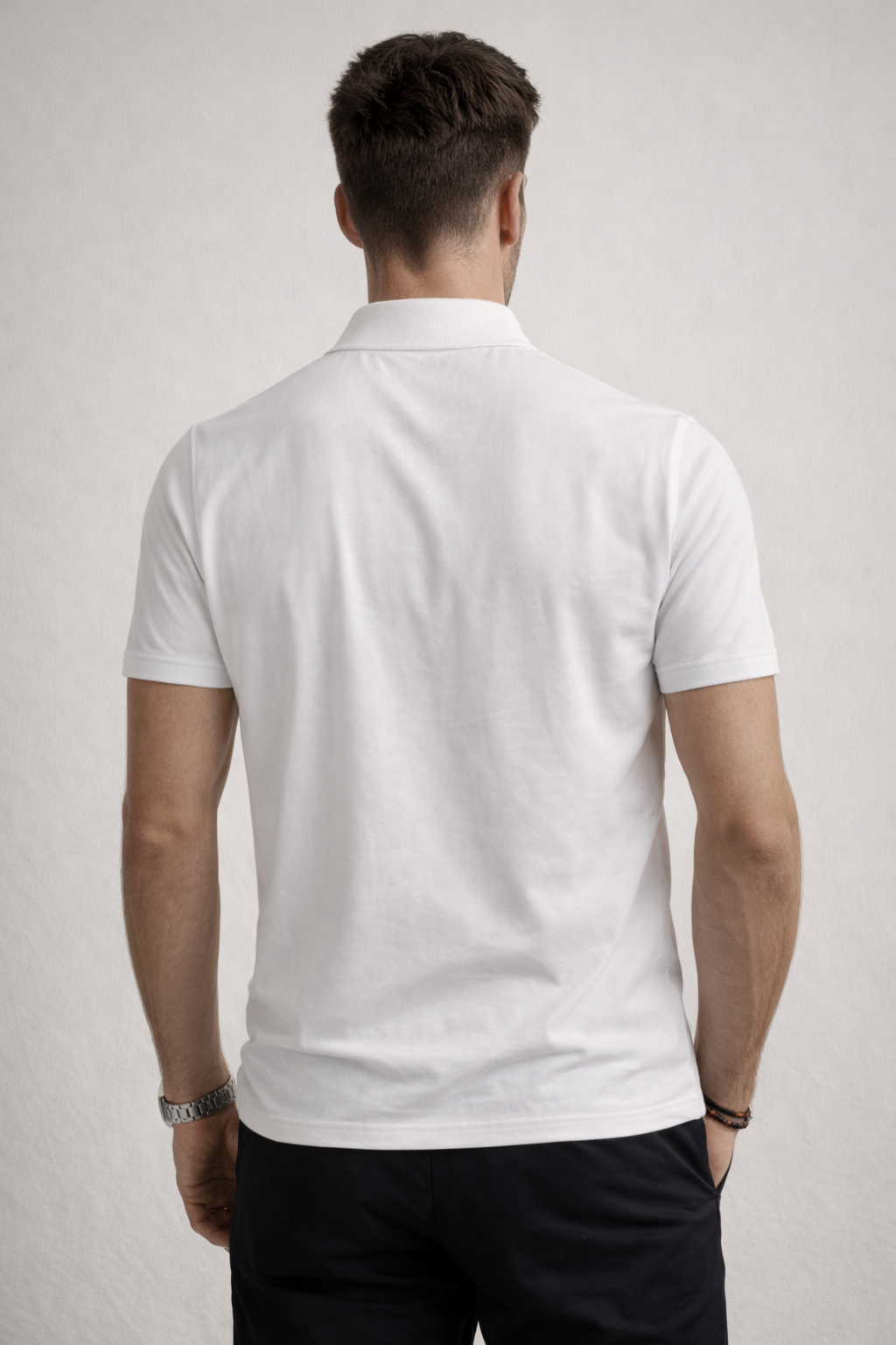 Playera Polo para Hombre con Cierre Premium Antiarrugas A61419 Blanco