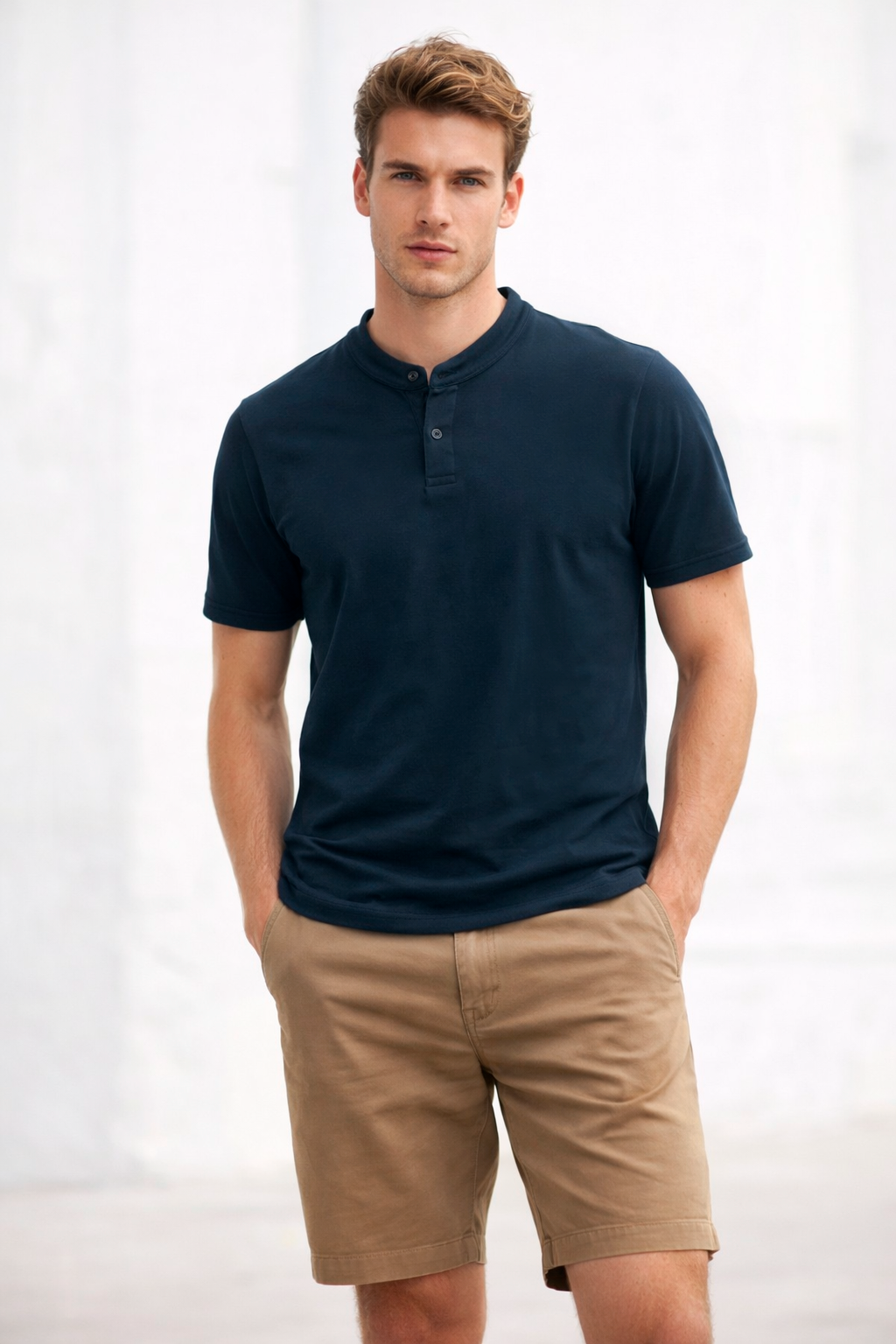 Playeras Polo Para Hombre Cuello Mao Spandex APMAO Marino