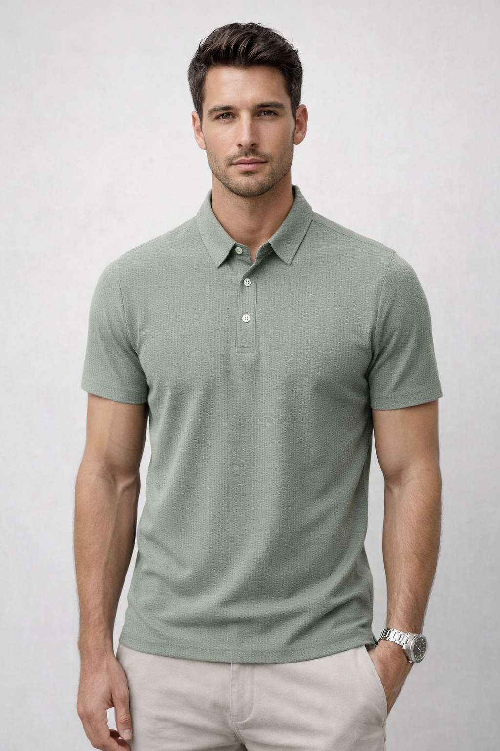 Playera Polo para Hombre Casual Jacquard Super Stretch Antiarrugas A61418 Verde