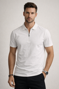 Playera Polo para Hombre con Cierre Premium Antiarrugas A61419 Blanco
