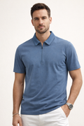 Playera Polo para Hombre con Cierre Premium Antiarrugas A61419 Azul