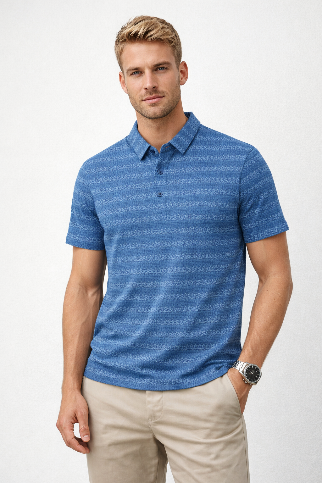 Playera Polo para Hombre Casual Jacquard Super Stretch A61420 Azul