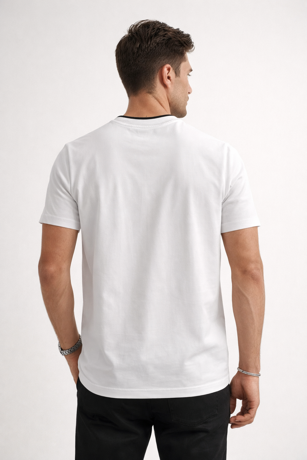 Playera para Hombre Cuello Redondo de Algodón Stretch A61402 Blanco