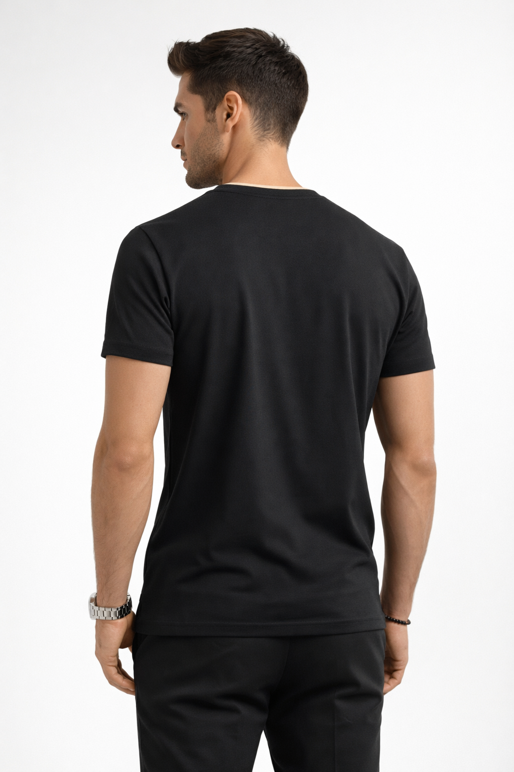 Playera para Hombre Cuello Redondo de Algodón Stretch A61402 Negro