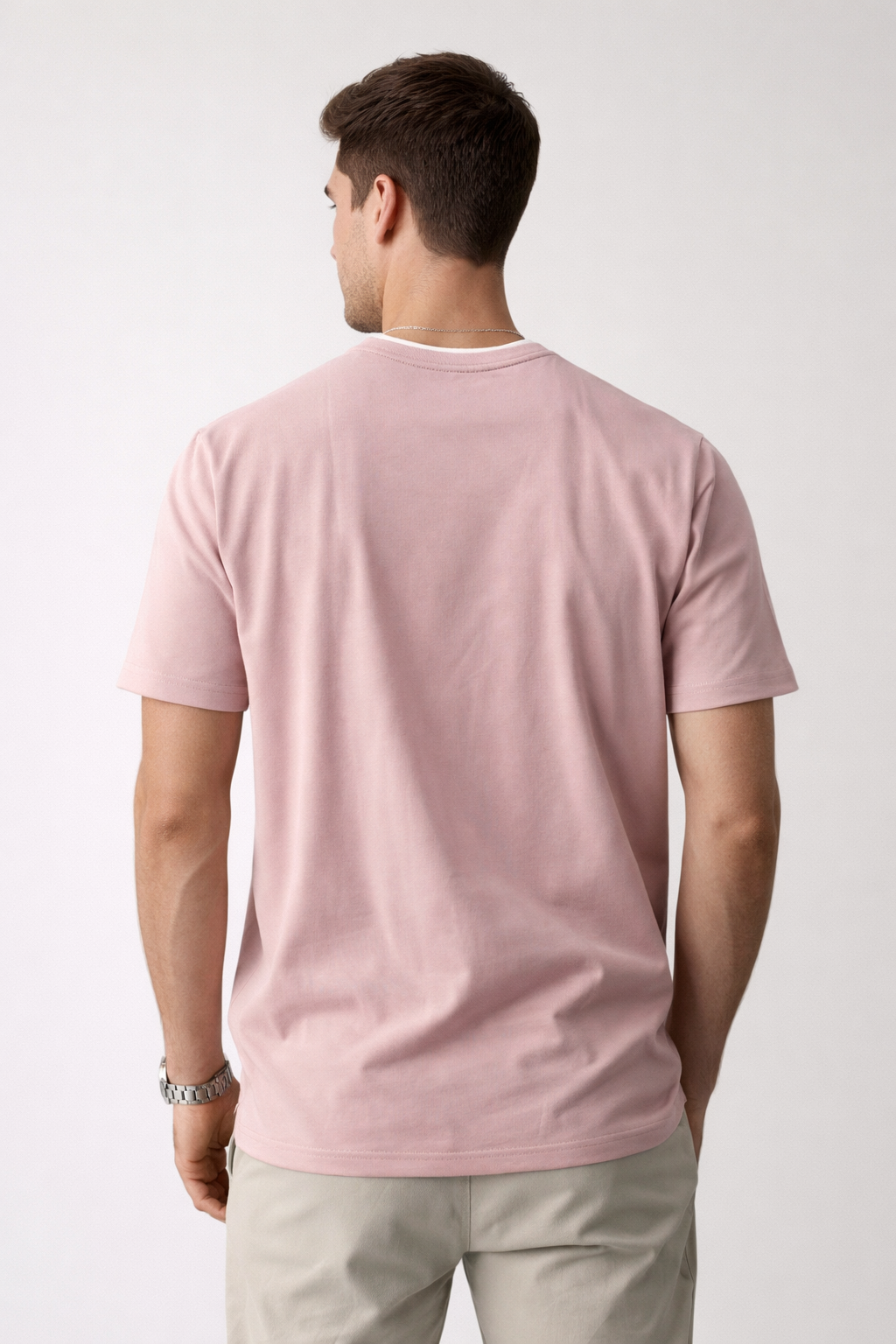 Playera para Hombre Cuello Redondo de Algodón Stretch A61402 Rosa