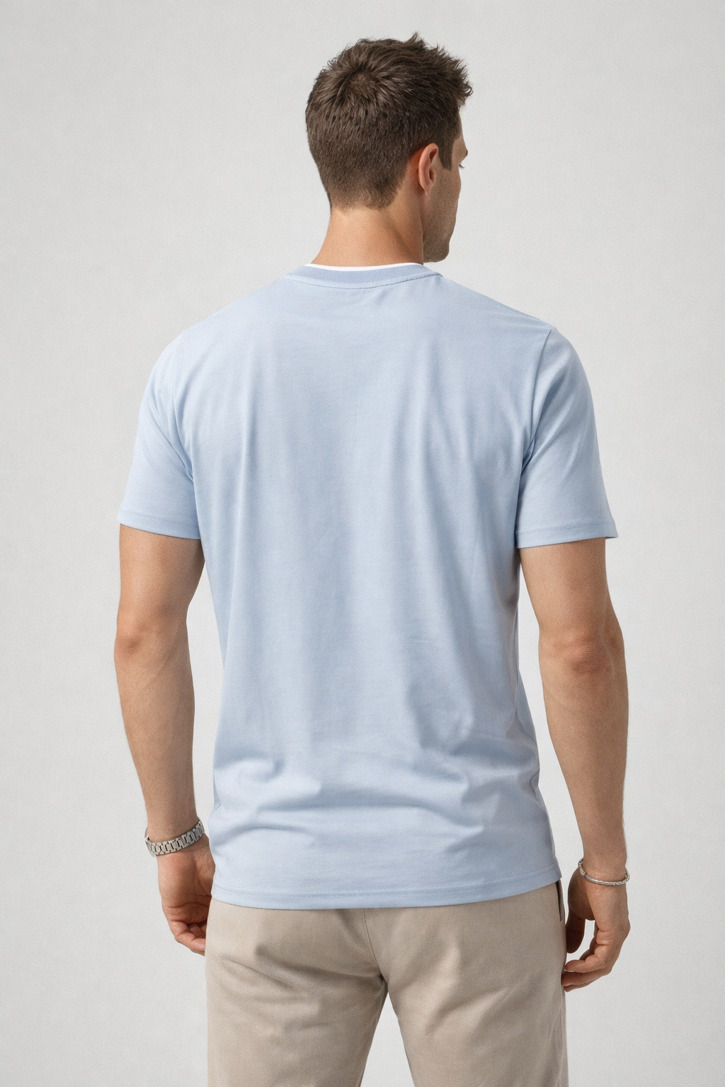 Playera para Hombre Cuello Redondo de Algodón Stretch A61402 Cielo