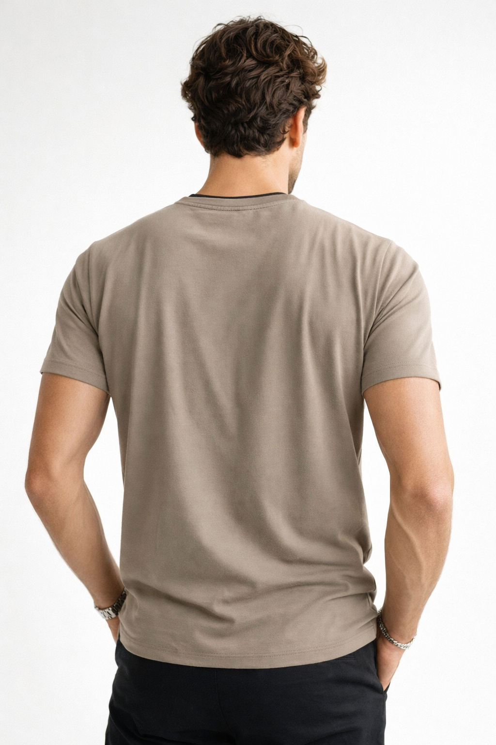 Playera para Hombre Cuello Redondo de Algodón Stretch A61402 Kaki