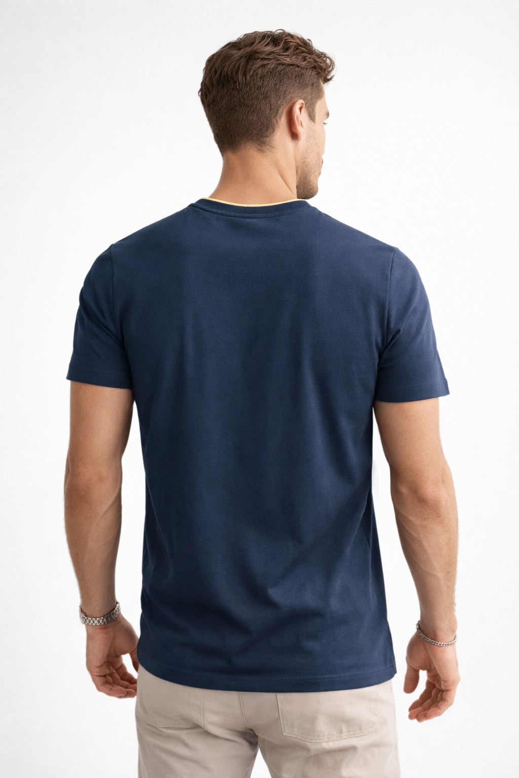 Playera para Hombre Cuello Redondo de Algodón Stretch A61402 Marino