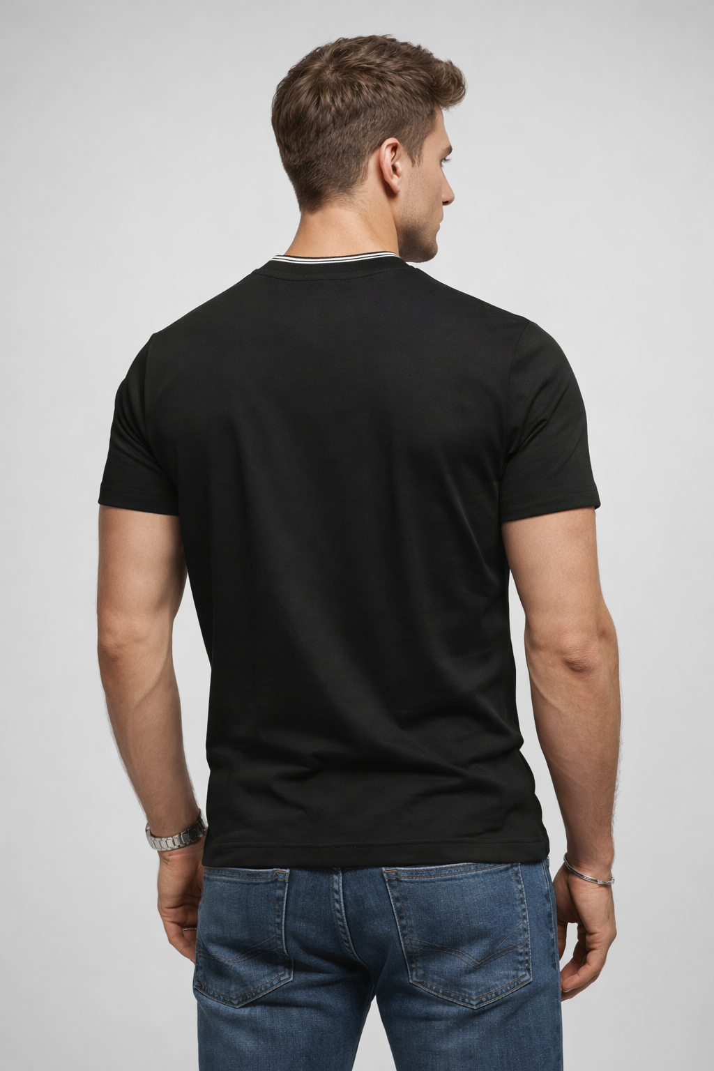 Playera para Hombre Cuello Redondo Stretch Antiarrugas A61403 Negro