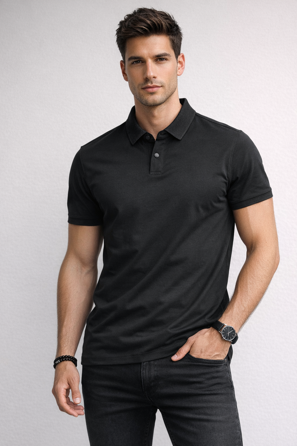 Playera Polo para Hombre Casual Super Stretch Antiarrugas A61410 Negro