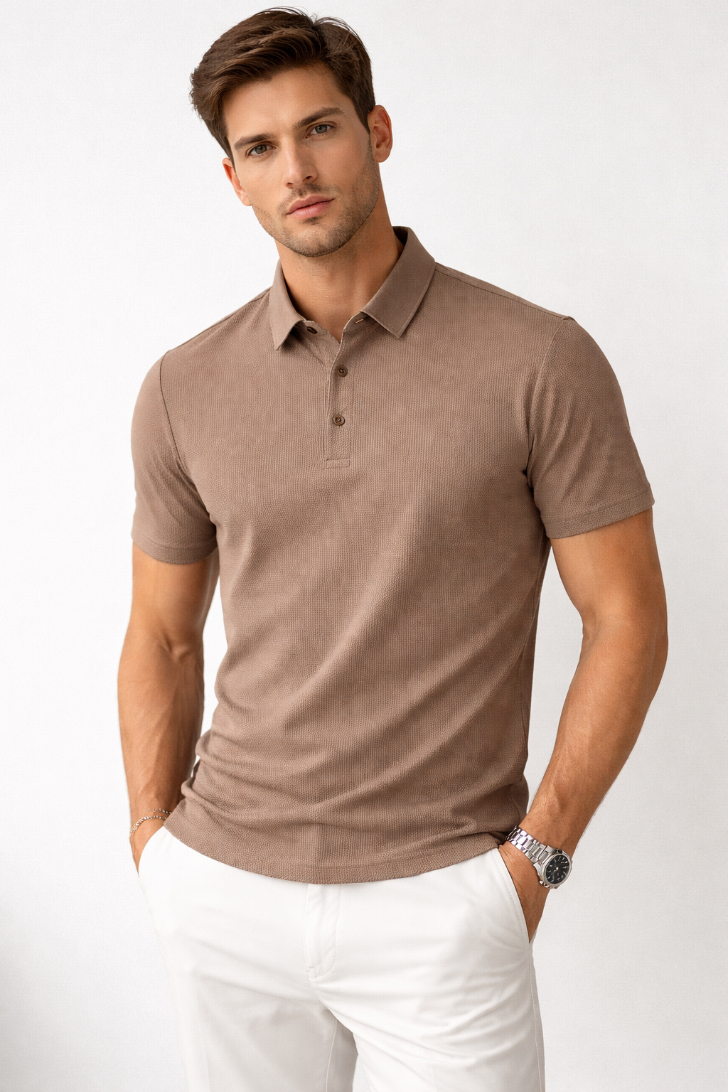 Playera Polo para Hombre Piqué Super Stretch Transpirable A61411 Camel