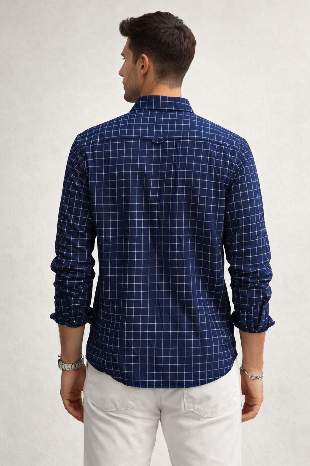 Camisas Para Hombre Manga Larga Cuadros B61205 Marino