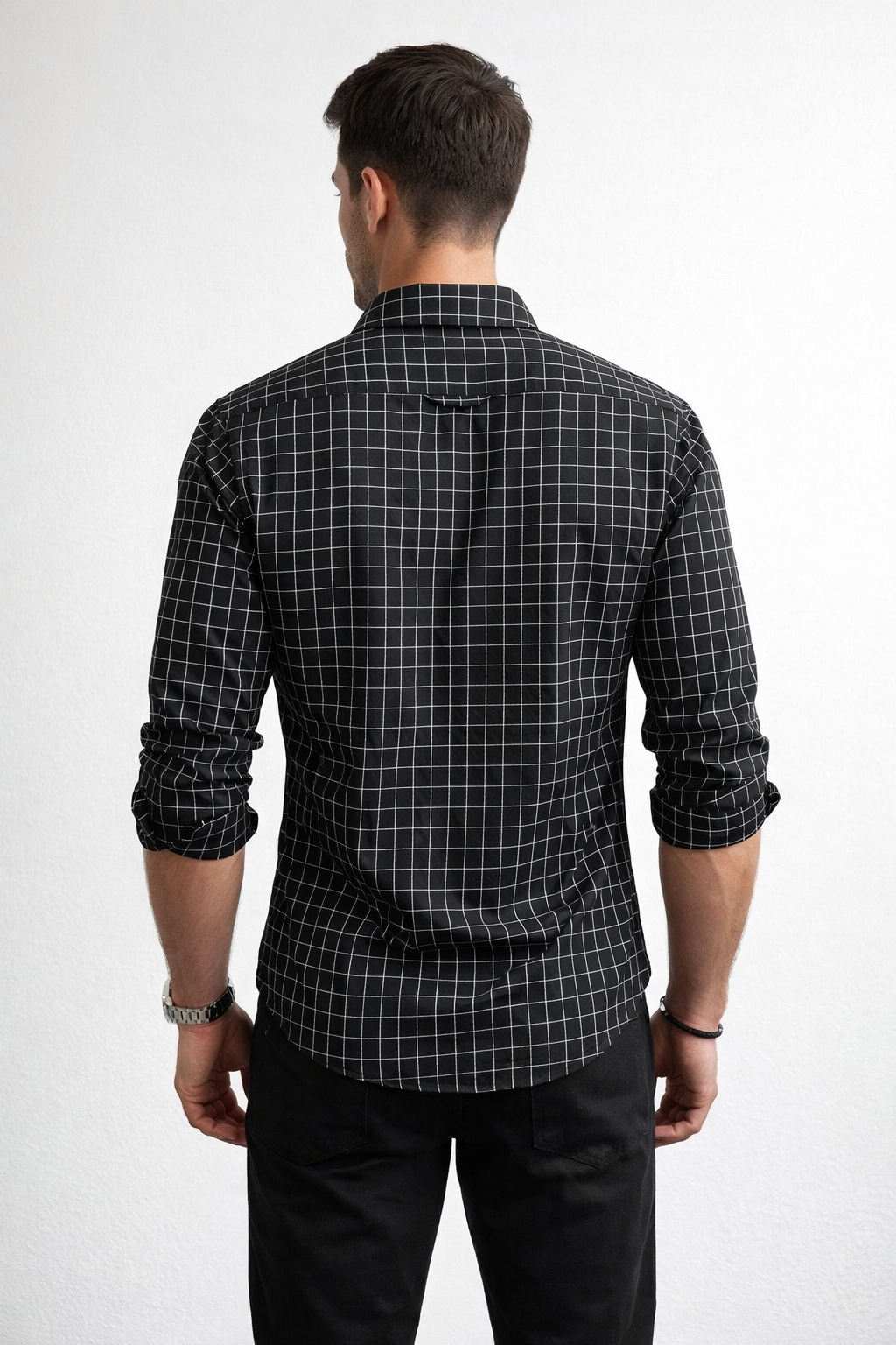 Camisas Para Hombre Manga Larga Cuadros B61205 Negro