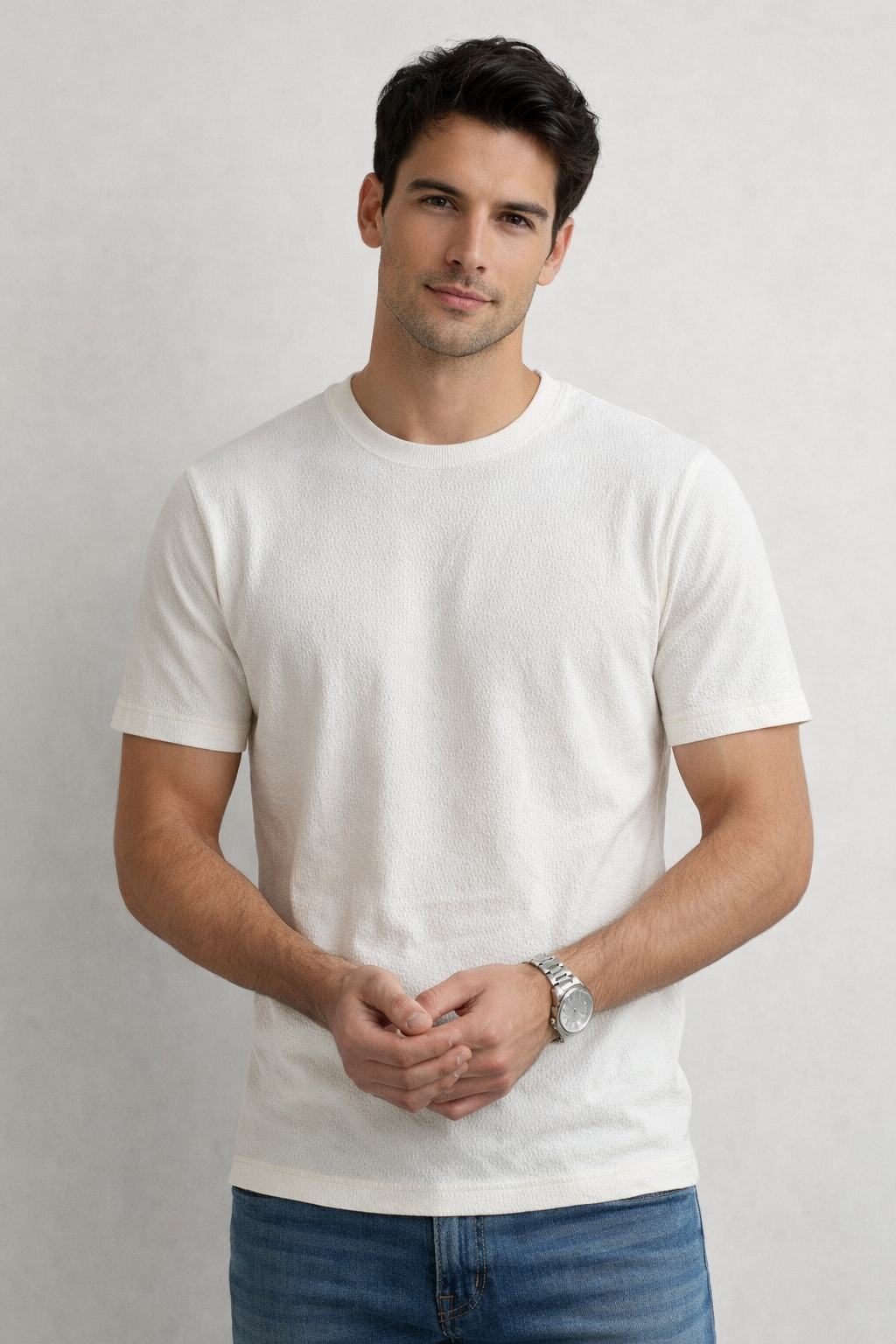 Playeras Para Hombre Manga Corta Con Textura A61302 Ivory