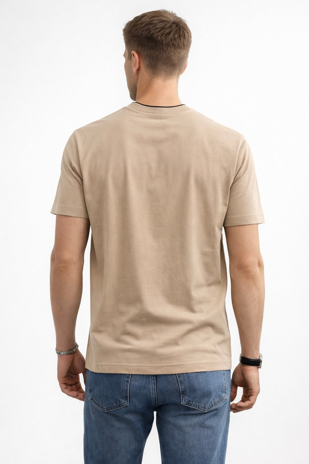 Playera para Hombre Cuello Redondo de Algodón Stretch A61402 Arena