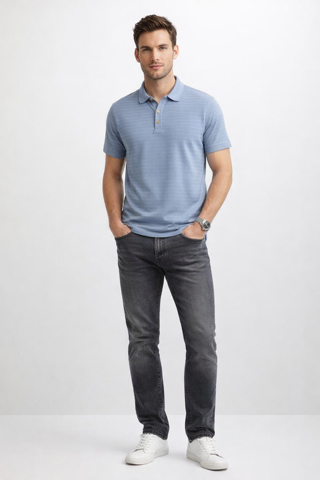 Playeras Polo Para Hombre Manga Corta Jacquard A51313 Azul