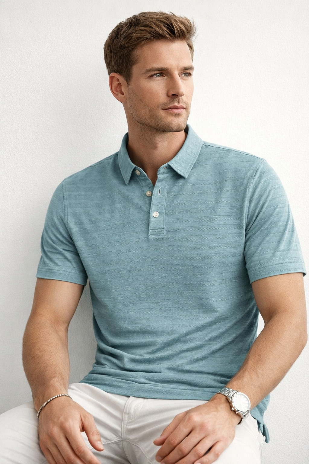 Playeras Polo Para Hombre Manga Corta Jacquard A51313 Verde