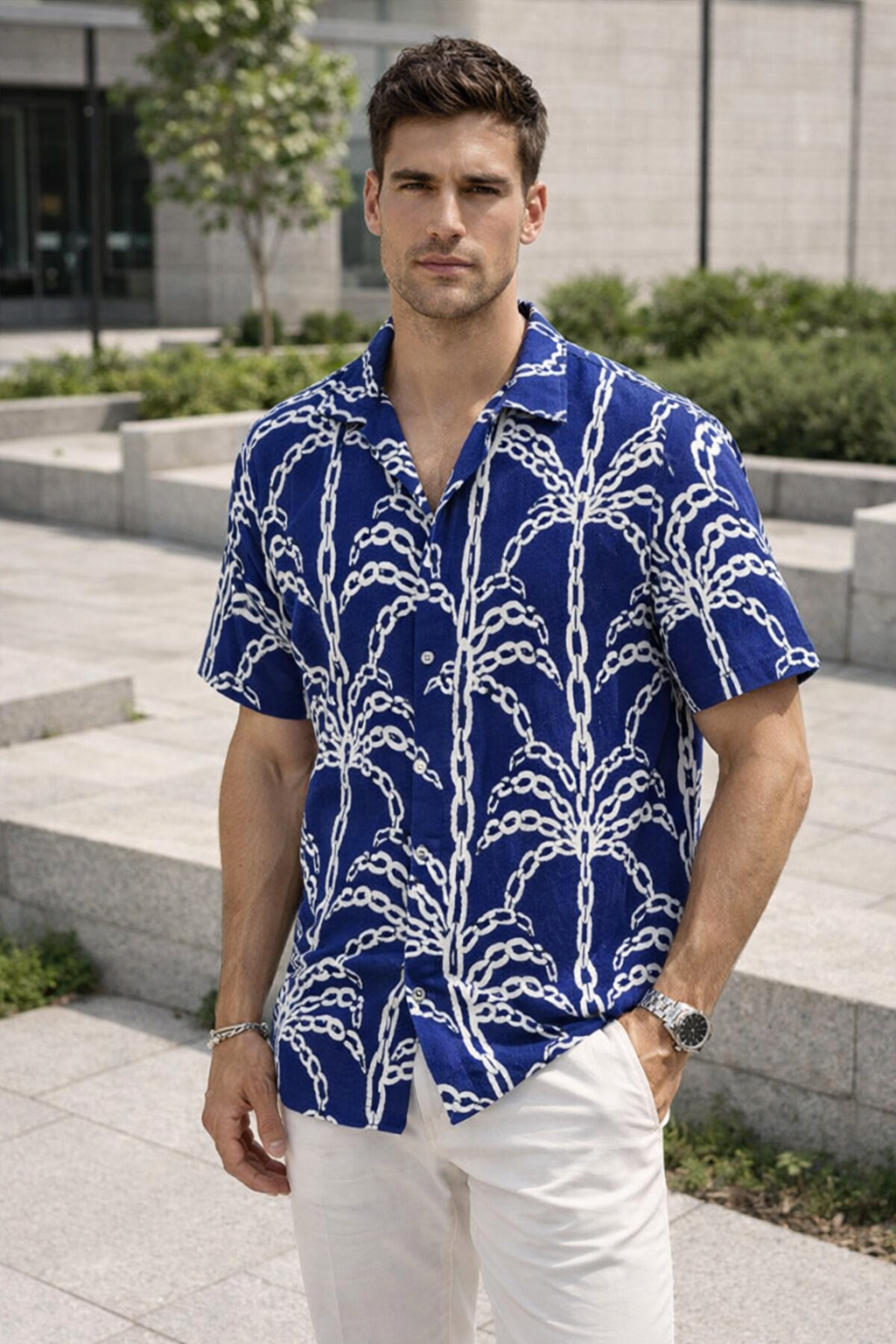 Camisas Para Hombre Manga Corta Estampado Tropical B51569 Rey