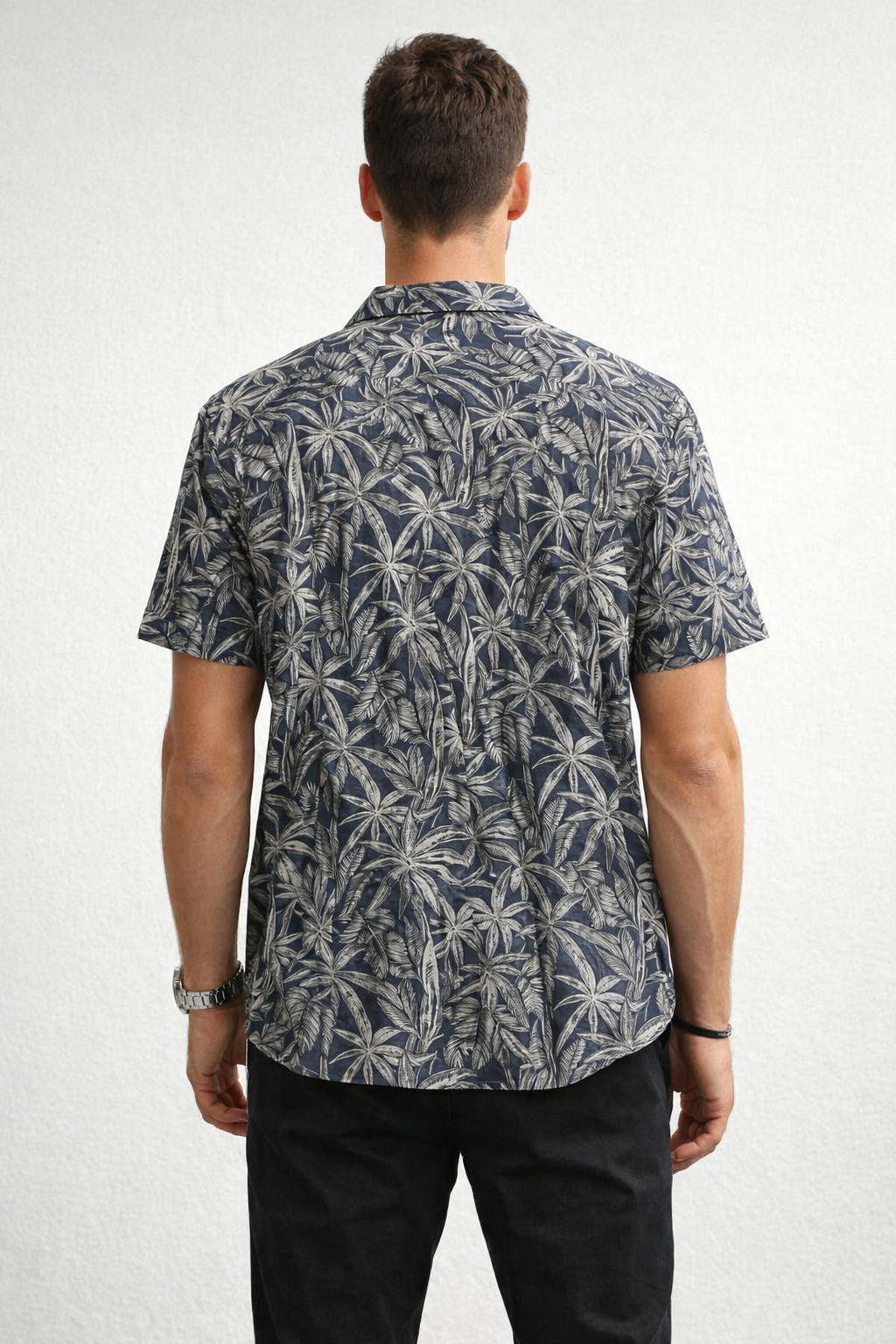 Camisas Para Hombre Manga Corta Estampado Tropical B51570 Azul