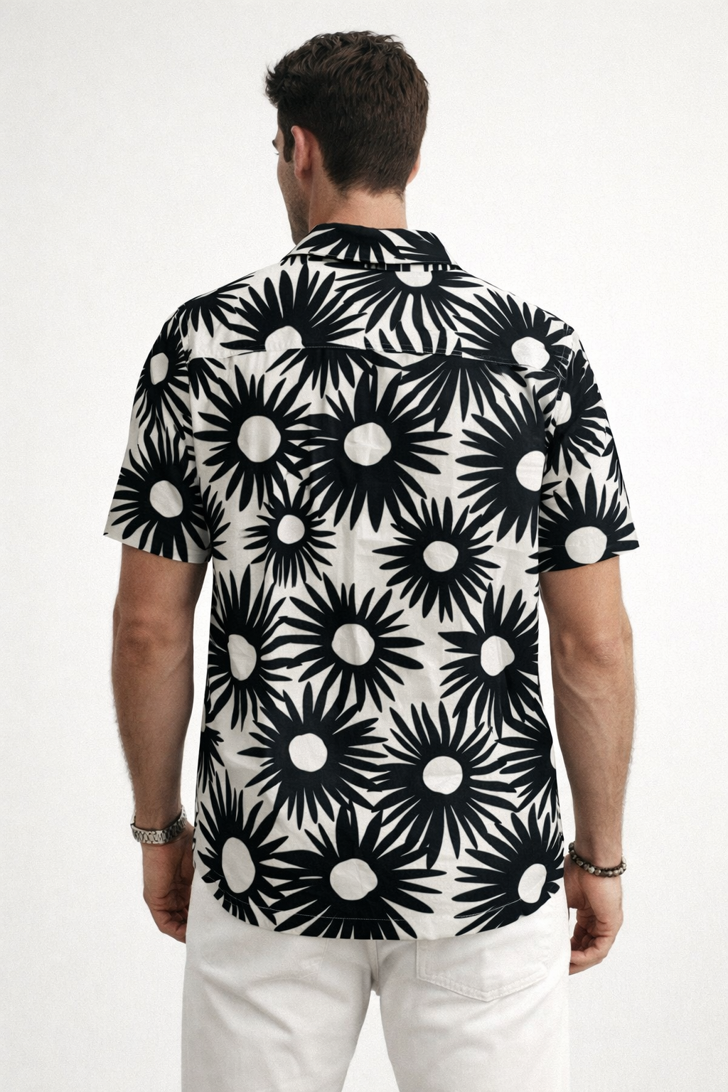 Camisas Para Hombre Manga Corta Estampado Tropical B51573 Negro