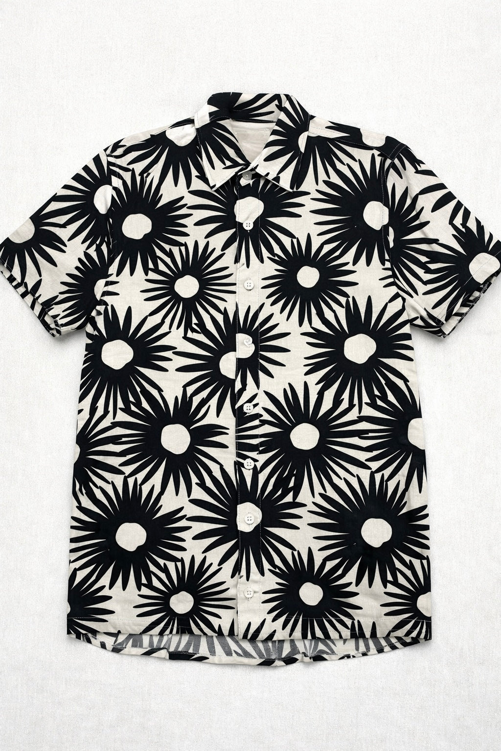 Camisas Para Hombre Manga Corta Estampado Tropical B51573 Negro