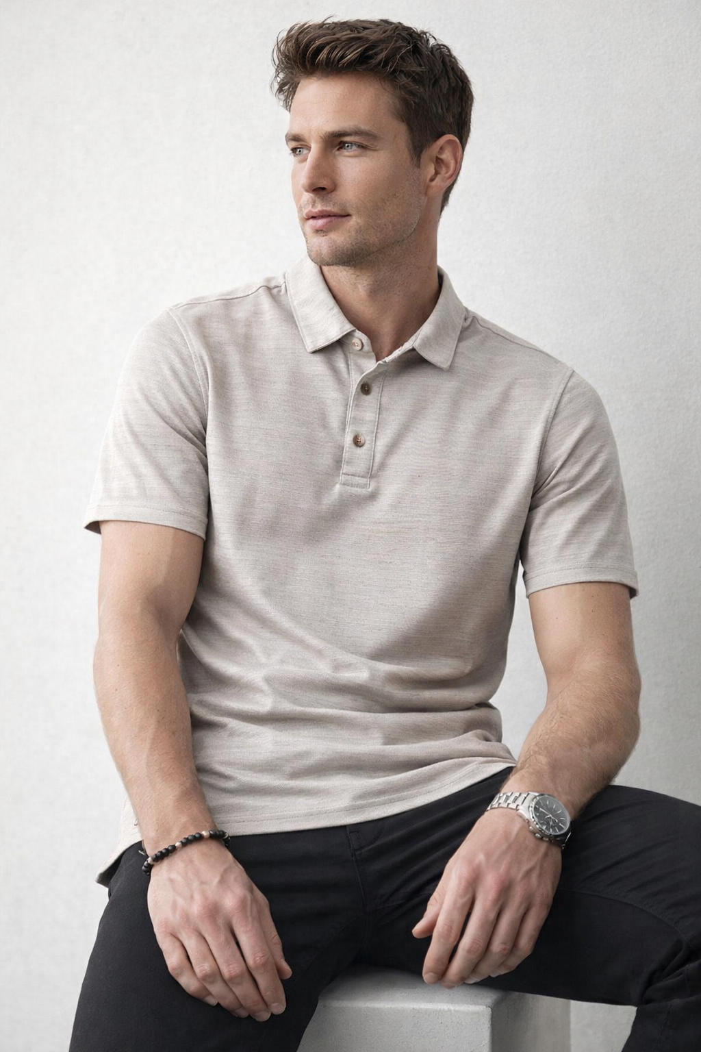 Playeras Polo Para Hombre Manga Corta Jacquard A51313 Beige