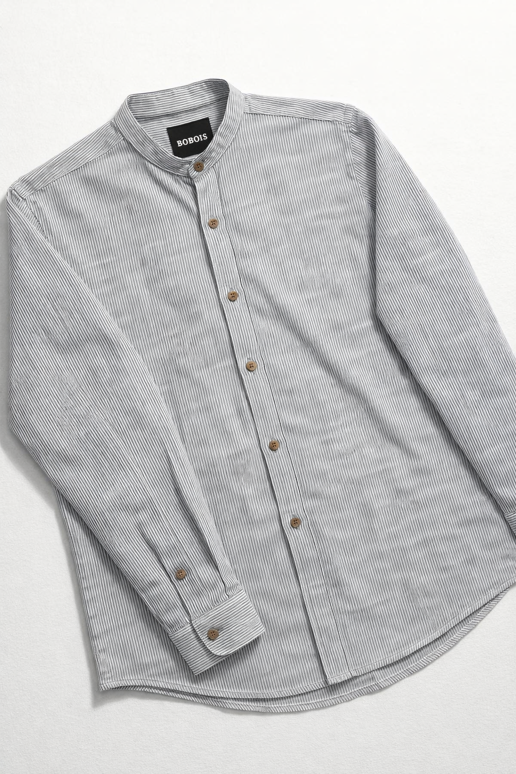 Camisas Para Hombre Cuello Mao Tipo Lino Micro Rayas B61311 Gris