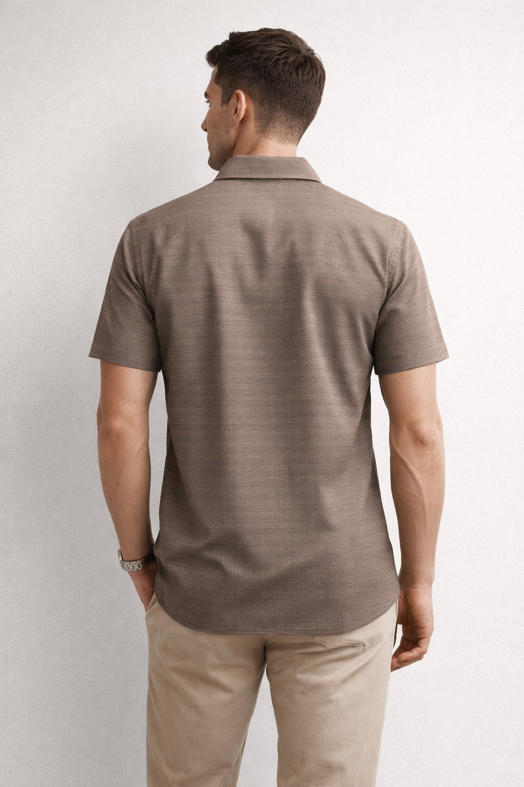 Camisas Para Hombre Manga Corta Texturizada B61355 Cafe