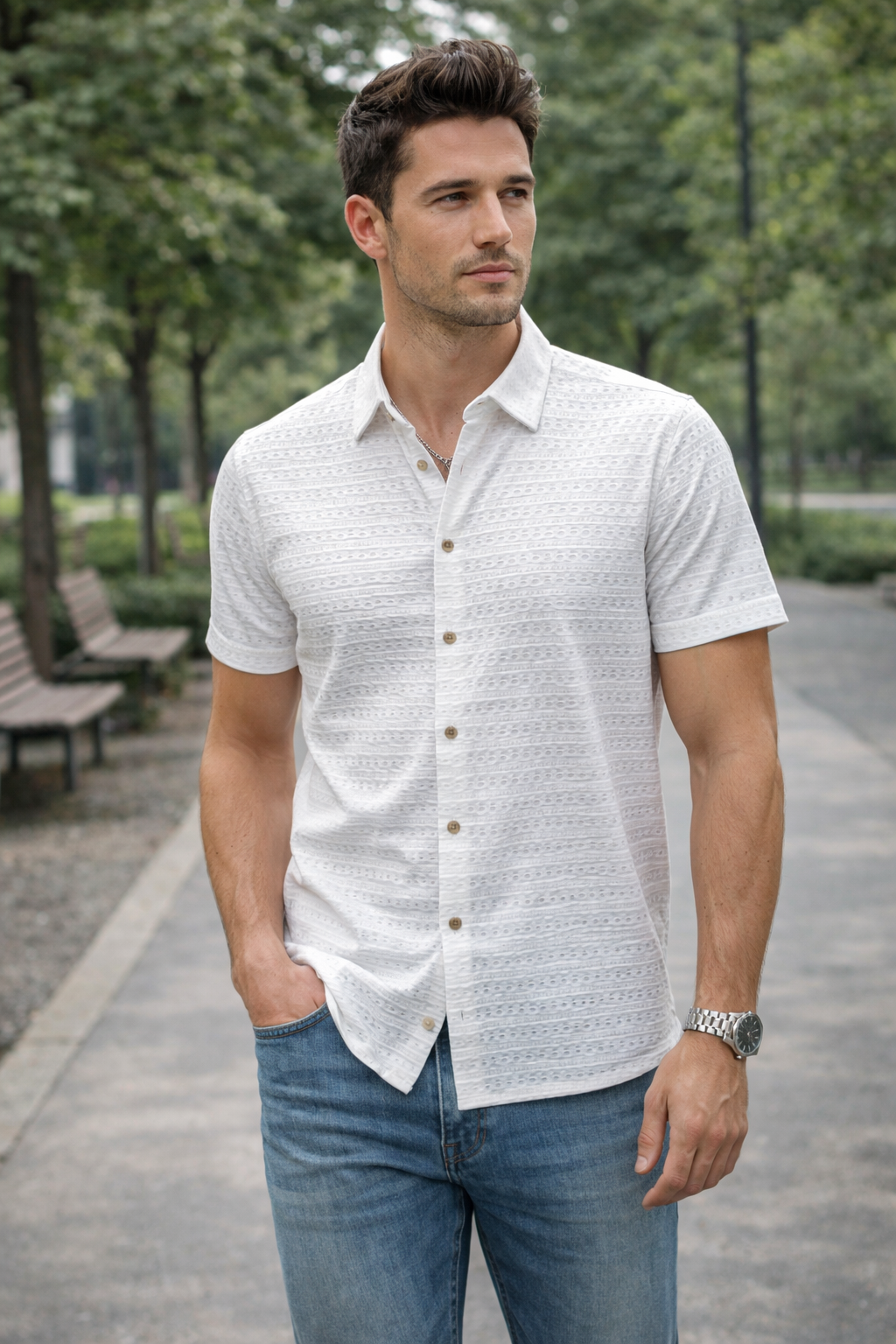 Camisas Para Hombre Relieve y Textura B61356 Blanco