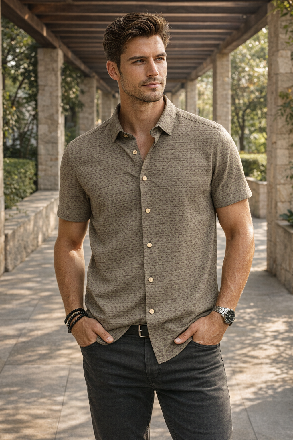 Camisas Para Hombre Relieve y Textura B61356 Cafe
