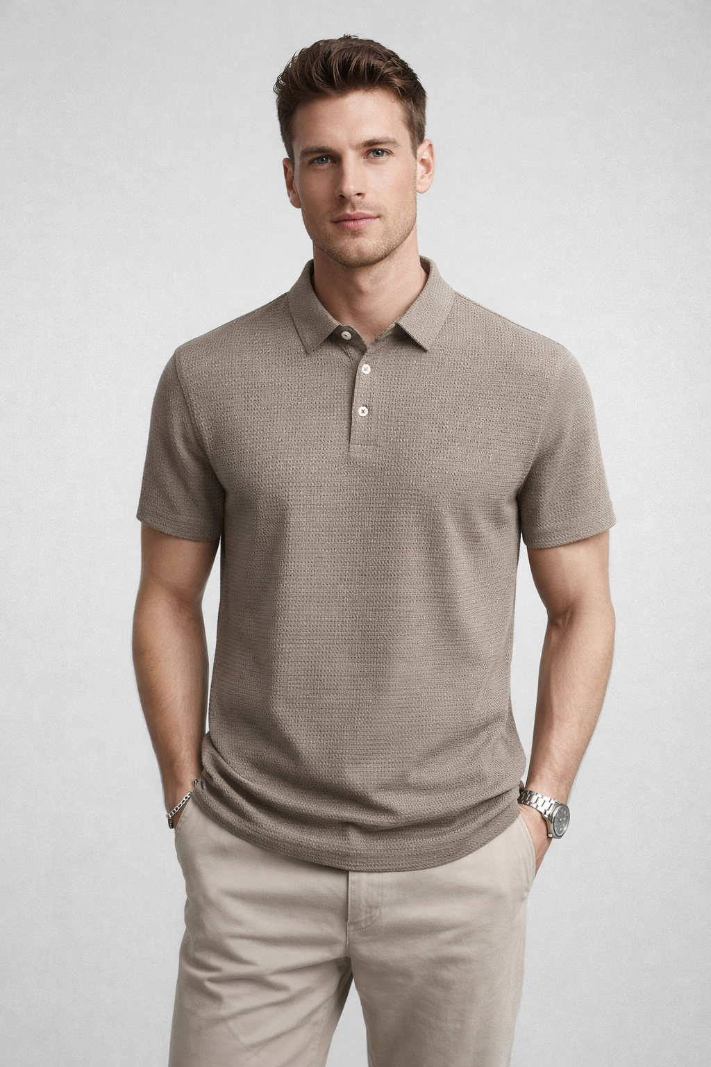 Playera Polo para Hombre Casual Jacquard Super Stretch Antiarrugas A61418 Beige