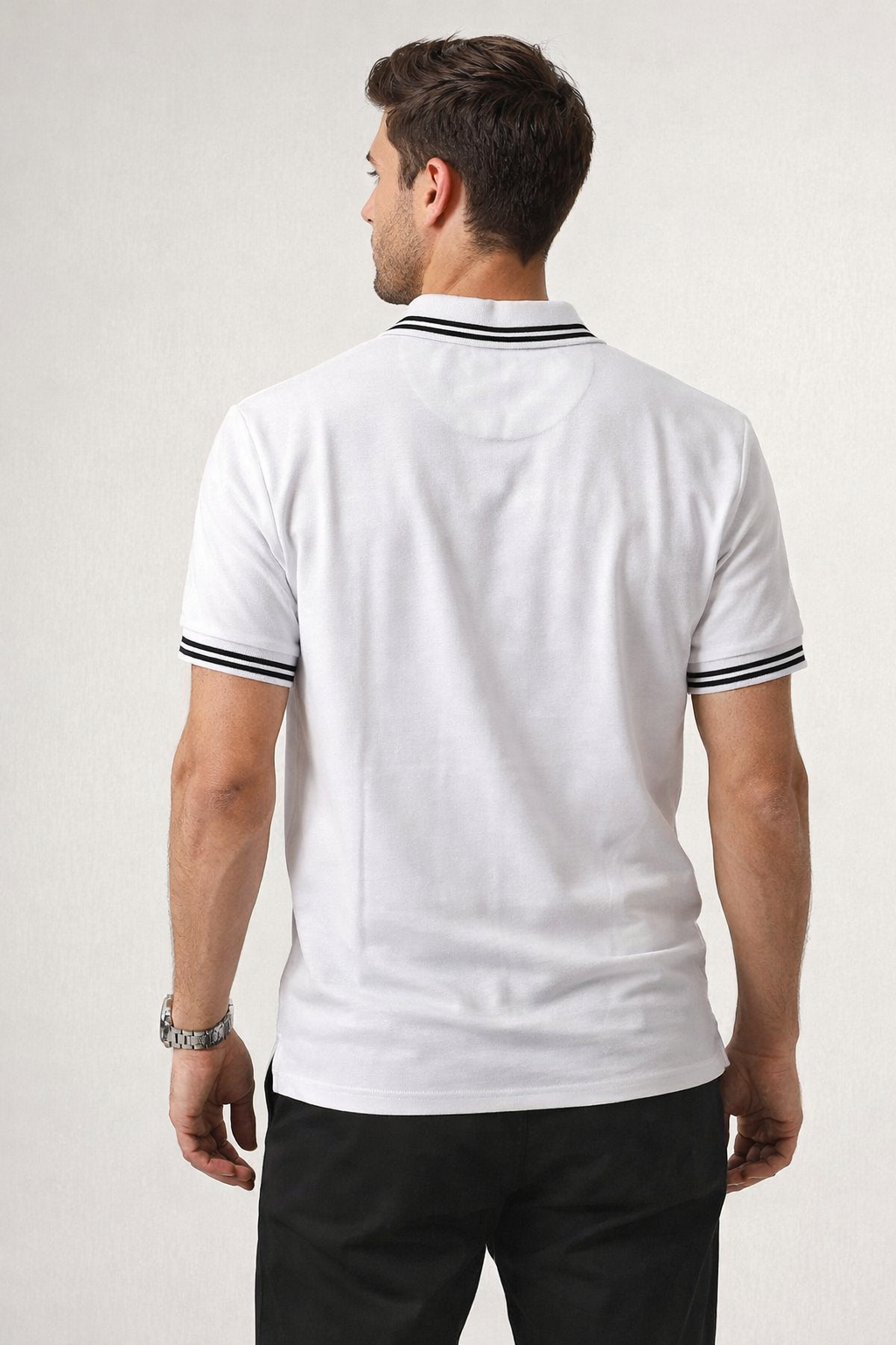 Playeras Polo Para Hombre Básica con Rayas APOLRS Blanco