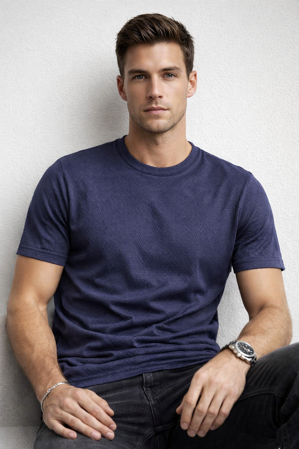 Playeras Para Hombre Manga Corta Con Textura A61302 Marino