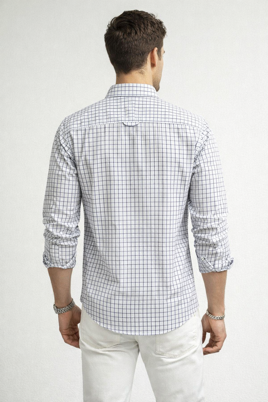 Camisas Para Hombre Manga Larga Cuadros B61204 Marino