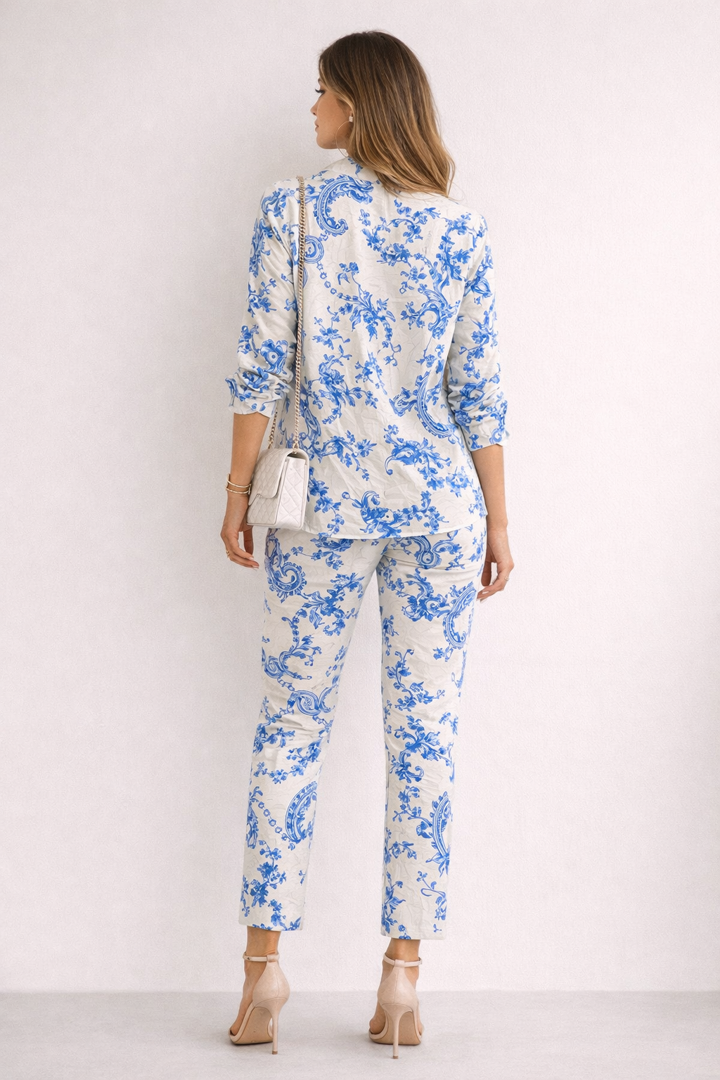 Blusas Para Mujer Camisera Lino Paisley N61105 Hueso/ Azul