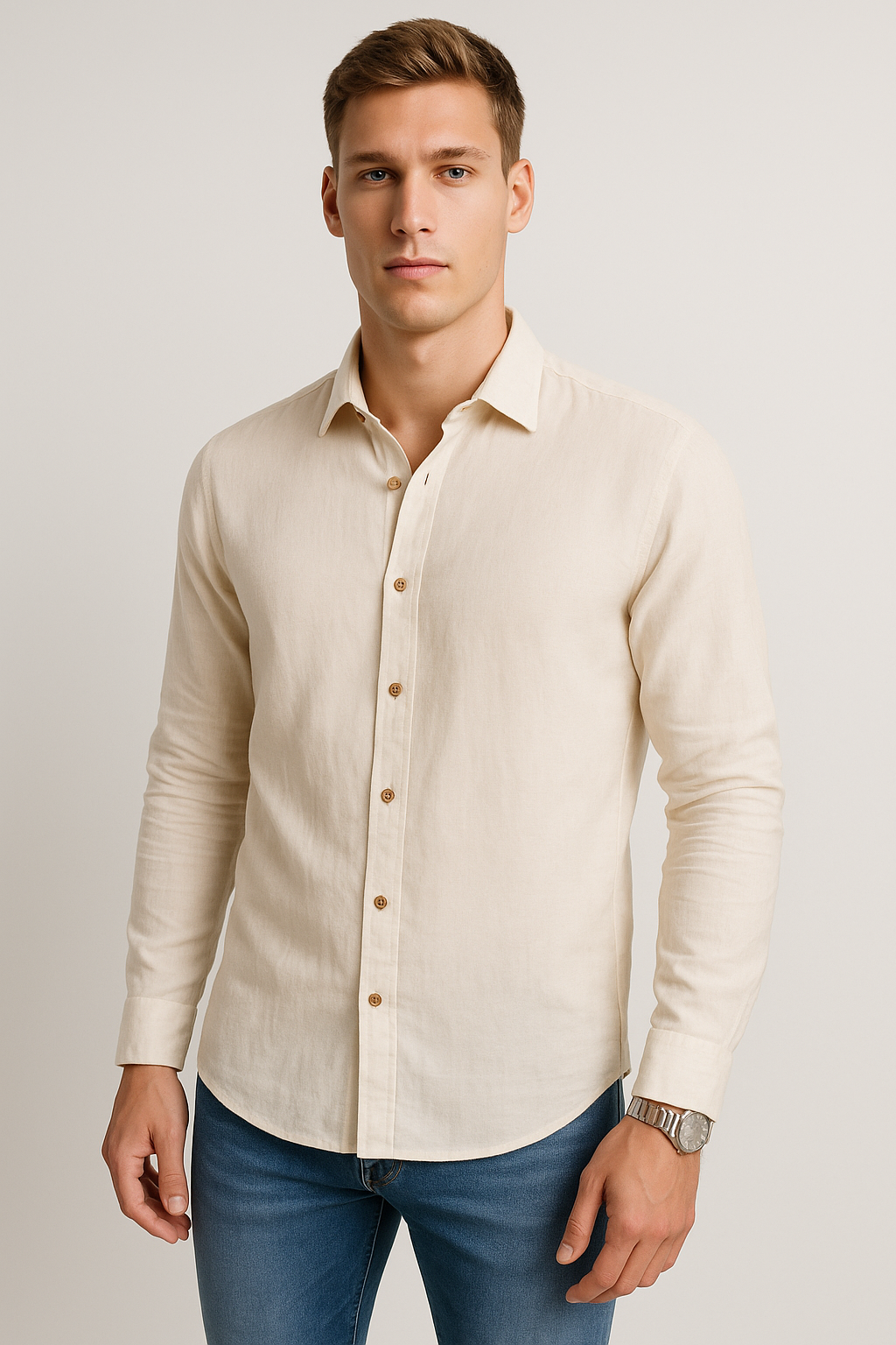 Camisas Para Hombre Lino Lisa B51329 Arena