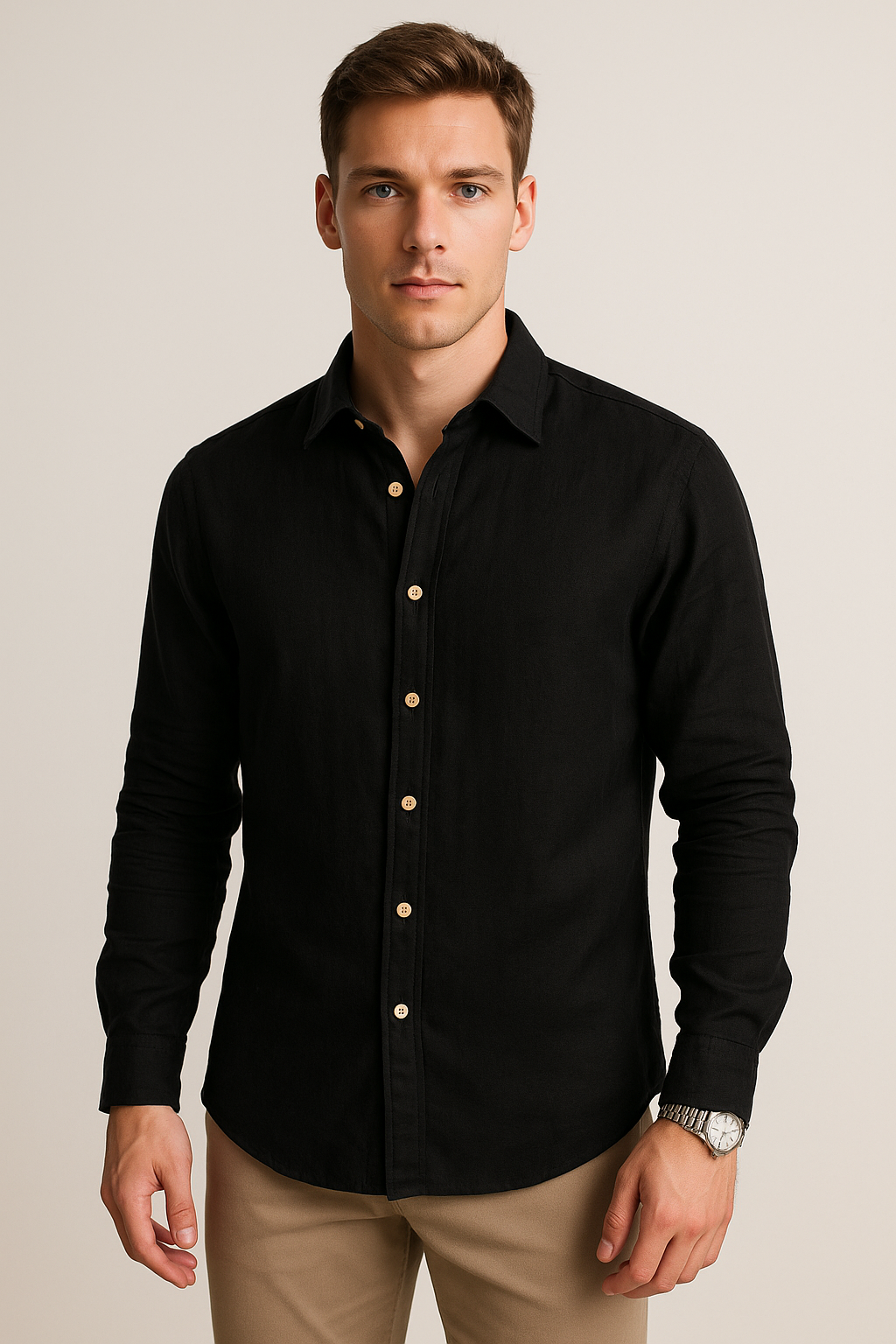 Camisas Para Hombre Lino Lisa B51329 Negro