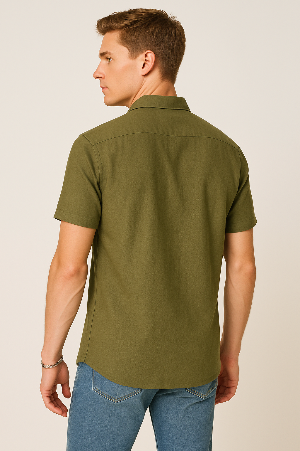 Camisas Para Hombre Estilo Lino Liso B51372 Olivo