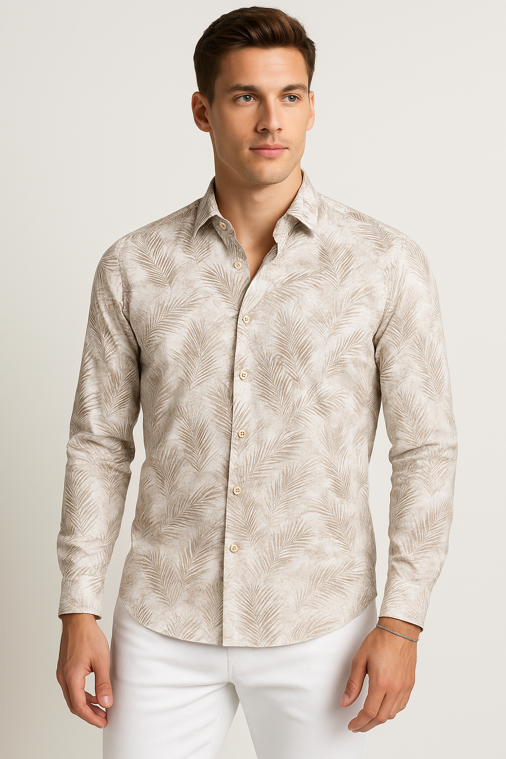 Camisas Para Hombre Estampada Tipo Lino B51327 Kaki