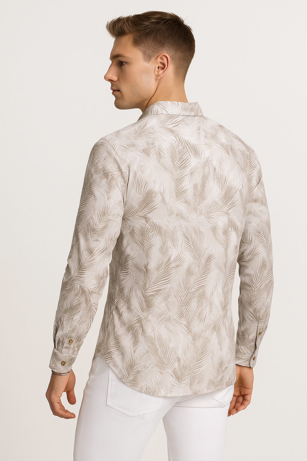 Camisas Para Hombre Estampada Tipo Lino B51327 Kaki