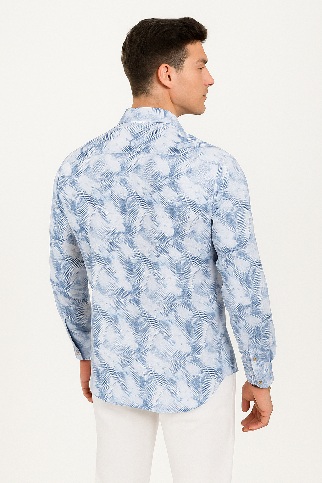 Camisas Para Hombre Estampada Tipo Lino B51327 Azul