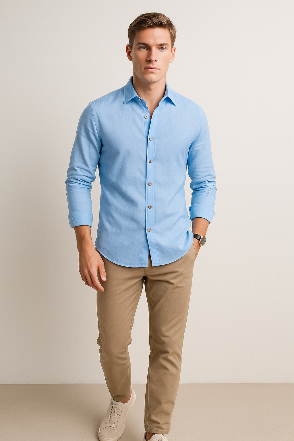 Camisas Para Hombre Lino Lisa B51329 Azul