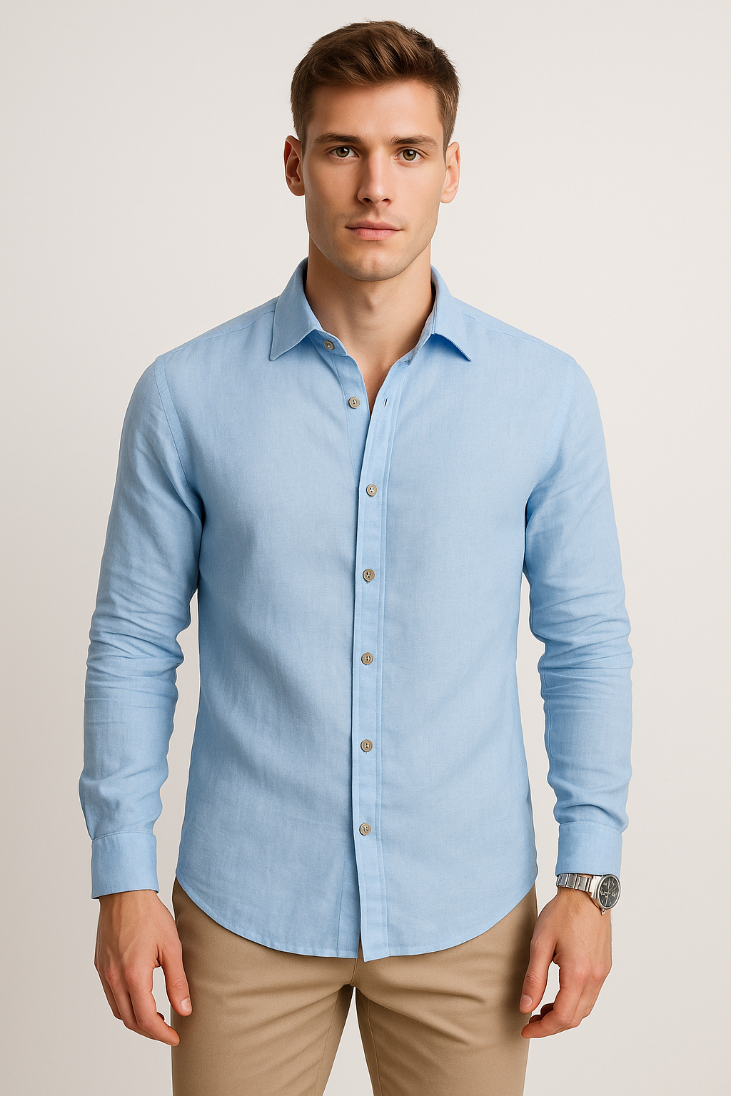 Camisas Para Hombre Lino Lisa B51329 Azul