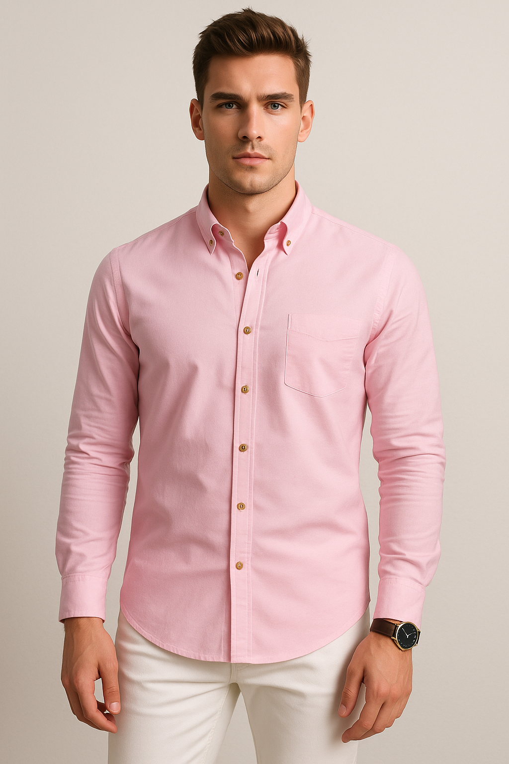 Camisas Para Hombre Manga Larga Essential B51101 Rosa
