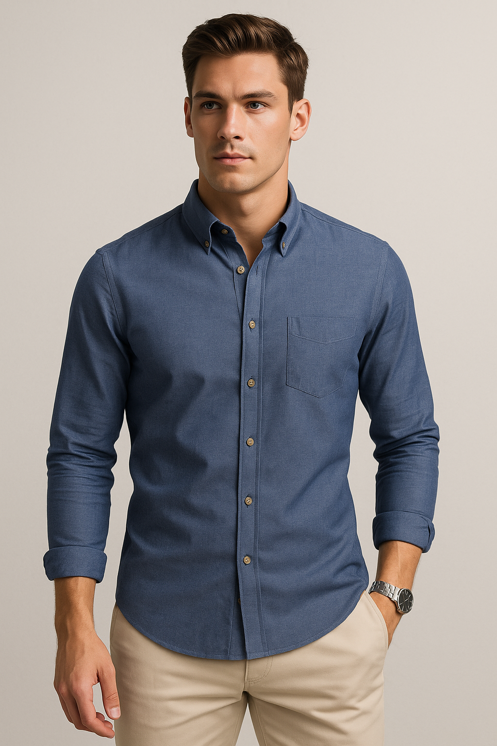 Camisas Para Hombre Manga Larga Essential B51101 Marino