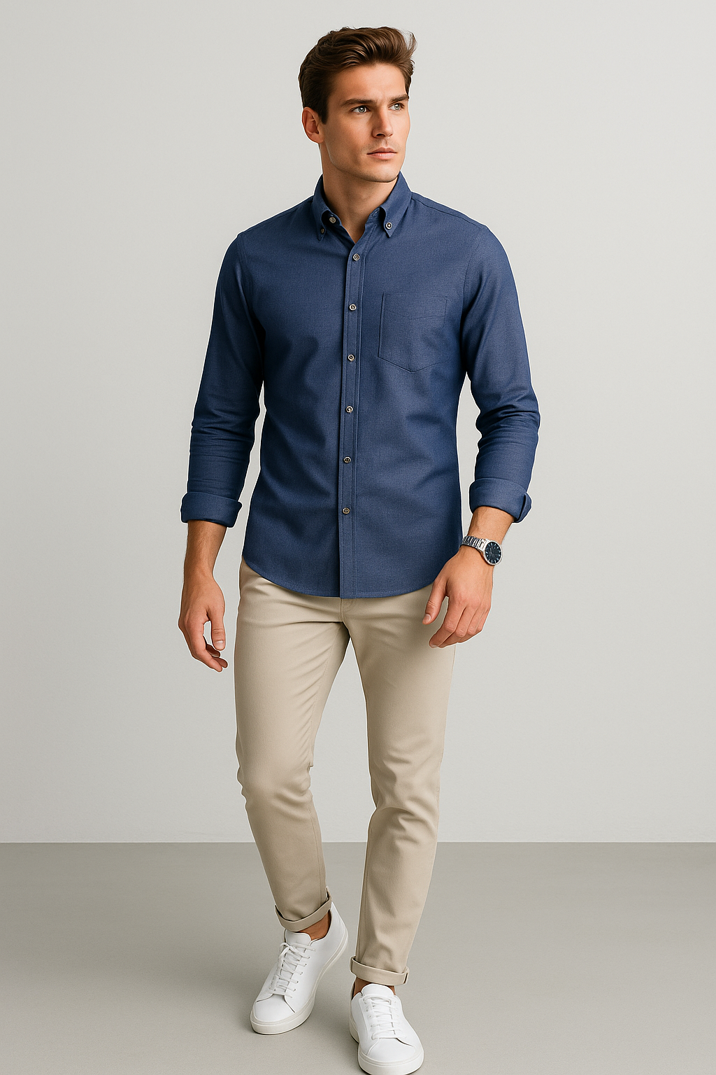 Camisas Para Hombre Manga Larga Essential B51101 Marino
